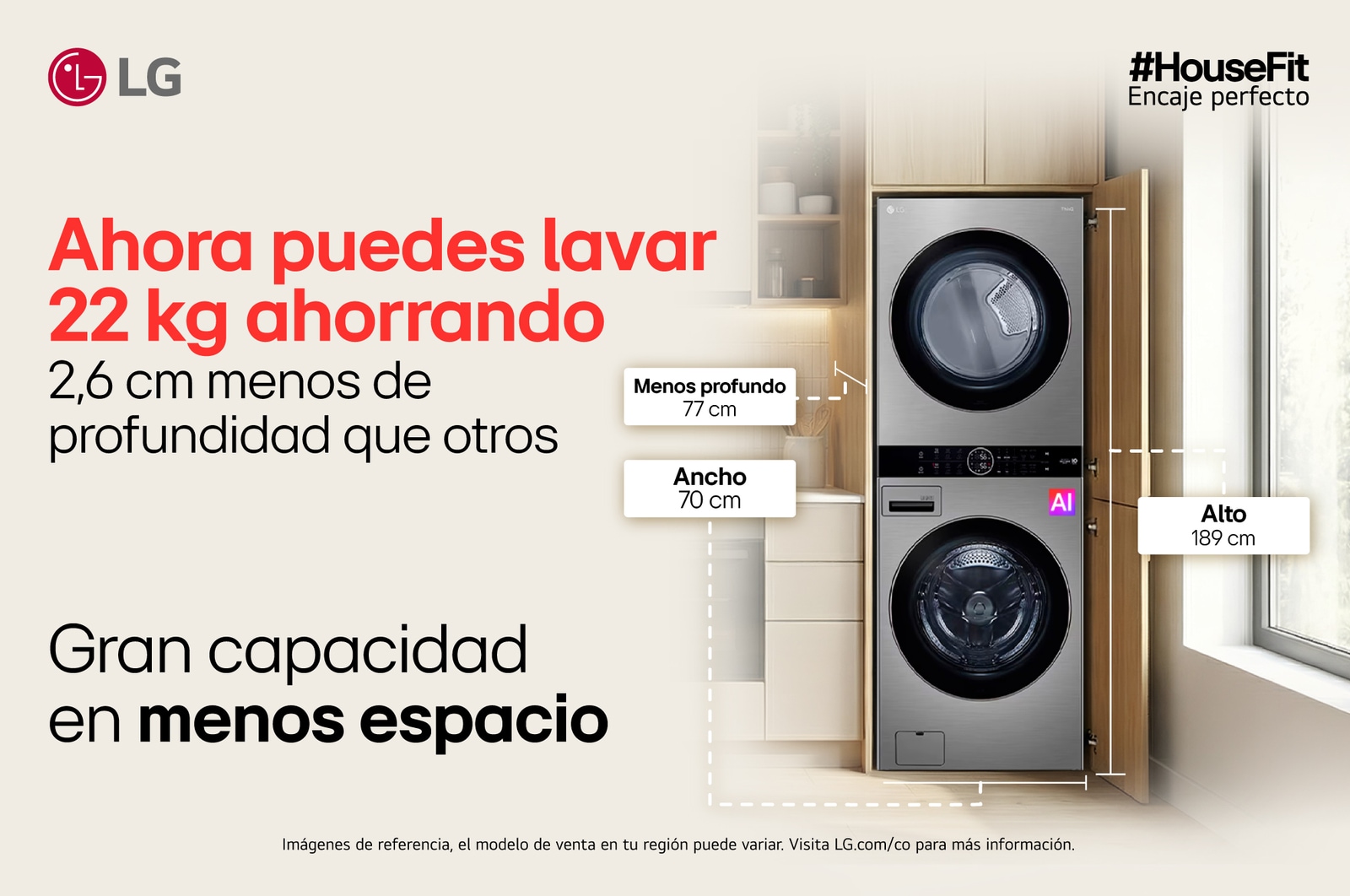 WashTower encaje perfecto, en espacio de lavado WK22VS6P